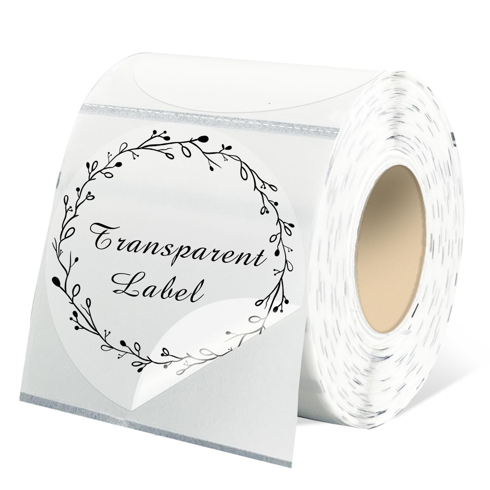 Yeachlaing 2" Round Transparent Thermal Label Stickers,Self-Adhesive Direct Clear Thermal Labels,500 Sheets with Perforation Line in ROLL