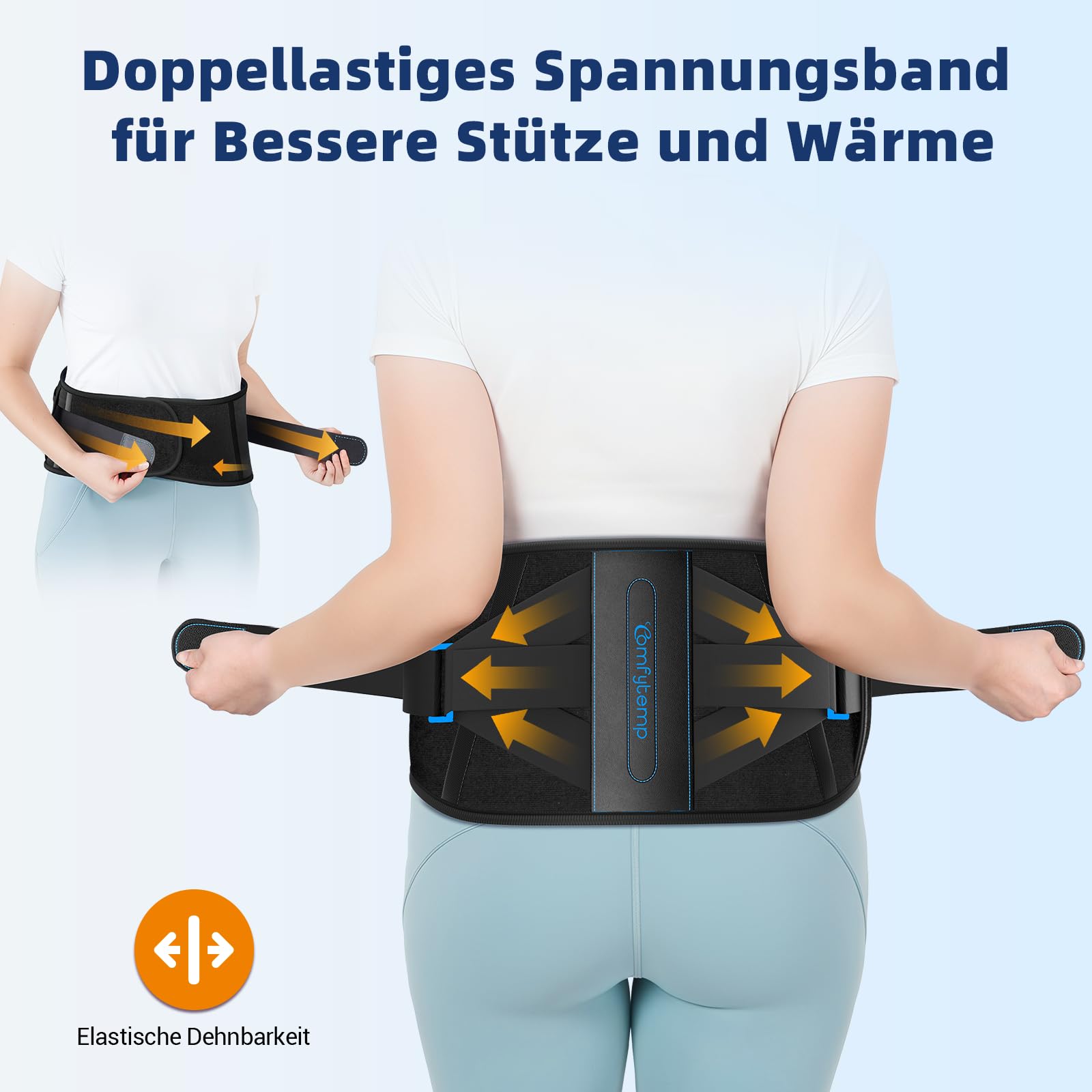 Comfytemp Wärmegürtel Rückenstützgürtel mit 25Wh Akku,155x22cm Kabellos Heizgürtel mit Rückenstütze für Rücken,Heizkissen mit Abschaltautomatik Rückenwärmer mit USB Geschenke Mütter, Mama, Papa