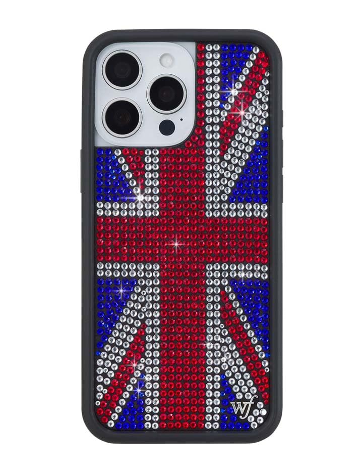 Image of Wildflower Cases - Compatible with iPhone 16 Pro Max | Protective Black Bumper, 6.5ft Drop Test Certified, Women Owned Small Business | Rhinestone Union Jack