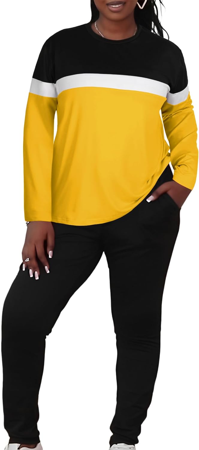 LovelyWholesale Womens Plus Size 2 Piece Sets Long Sleeve Top and Lounge Pants Tracksuit