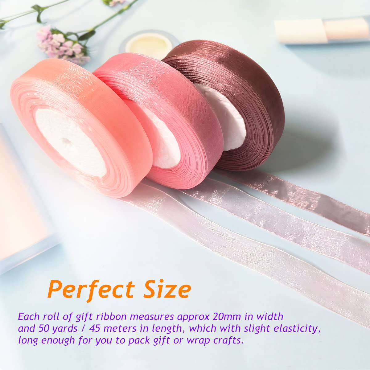Amazon | Kemxing 3巻 シアー オーガンジーリボン、20mm×45m 各ロール