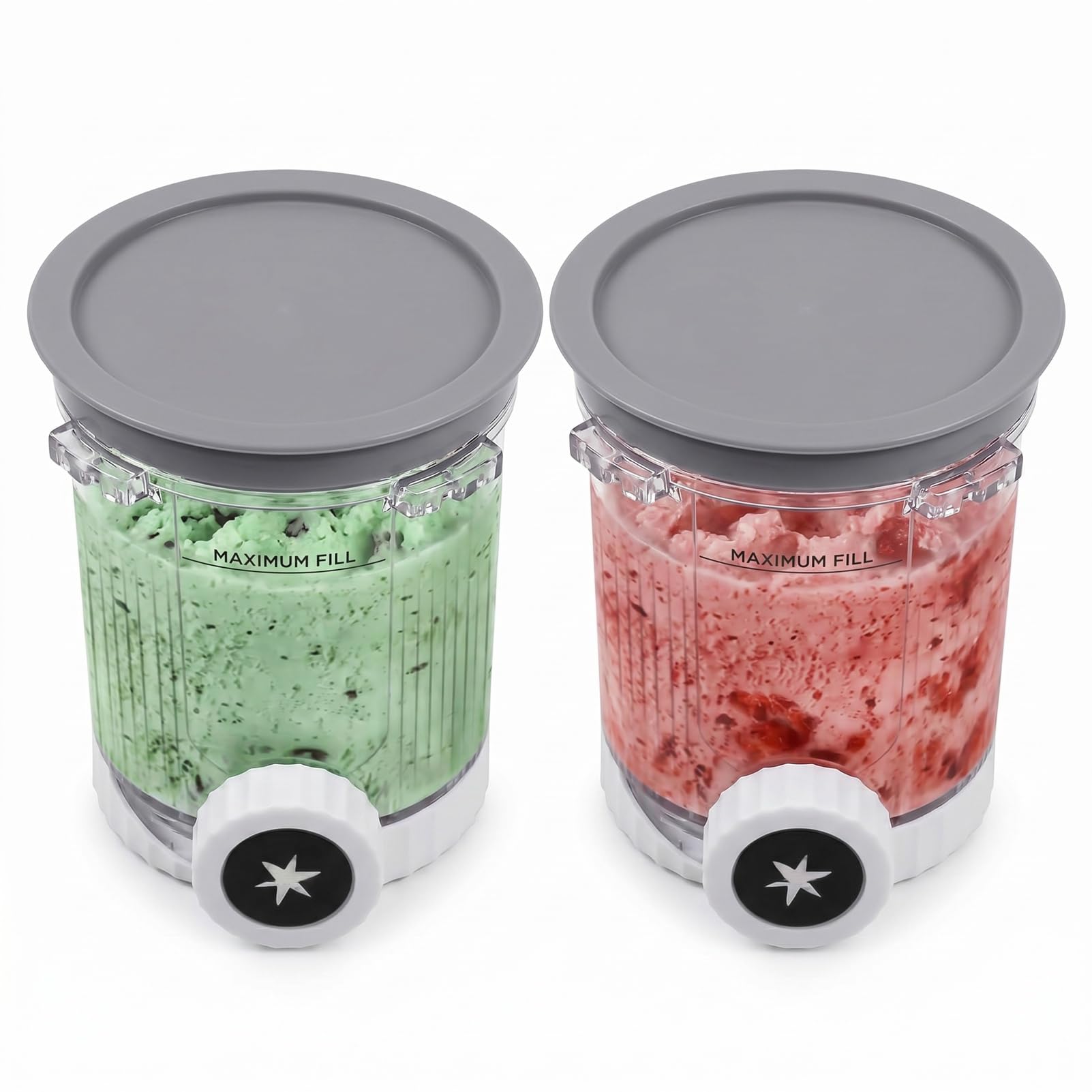 Bobppop Gray Generic 16Oz Ice Cream Pints & Lids Replacement, Compatible With Ninja Creami Nc700 Nc701 Series Ice Cream Makers, Bpa Free Clear Containers, 2 Pack
