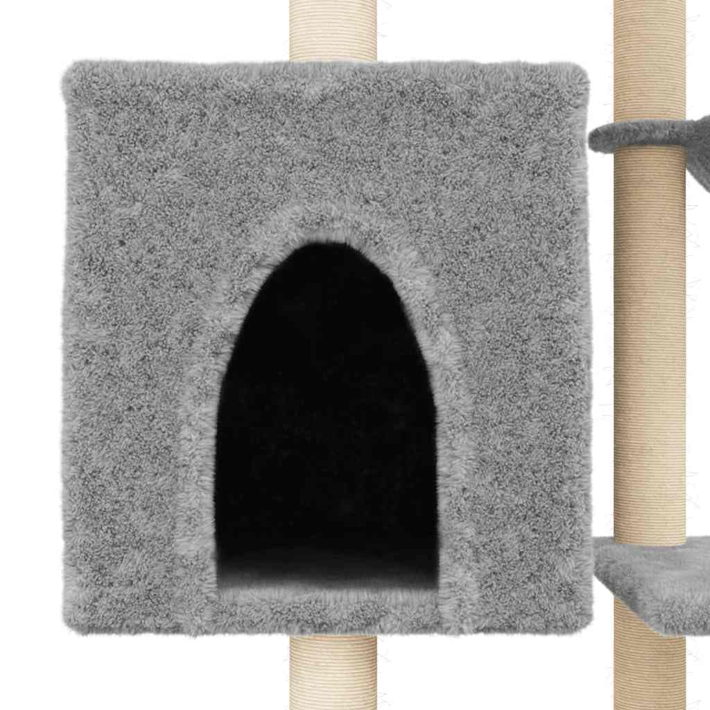 Árbol rascador de 131 cm con troncos de sisal, color gris claro | Torre de escalada estable para el salón con cueva de peluche, hueco para tumbarse y funda de felpa para gatos para relajarse.