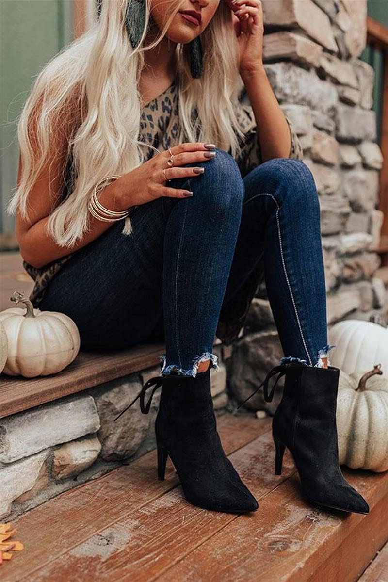 Womens Pointed Toe Heels Ankle Booties Kitten Stiletto Bowtie Strappy Fall Dress Boots Shoes - Image 2