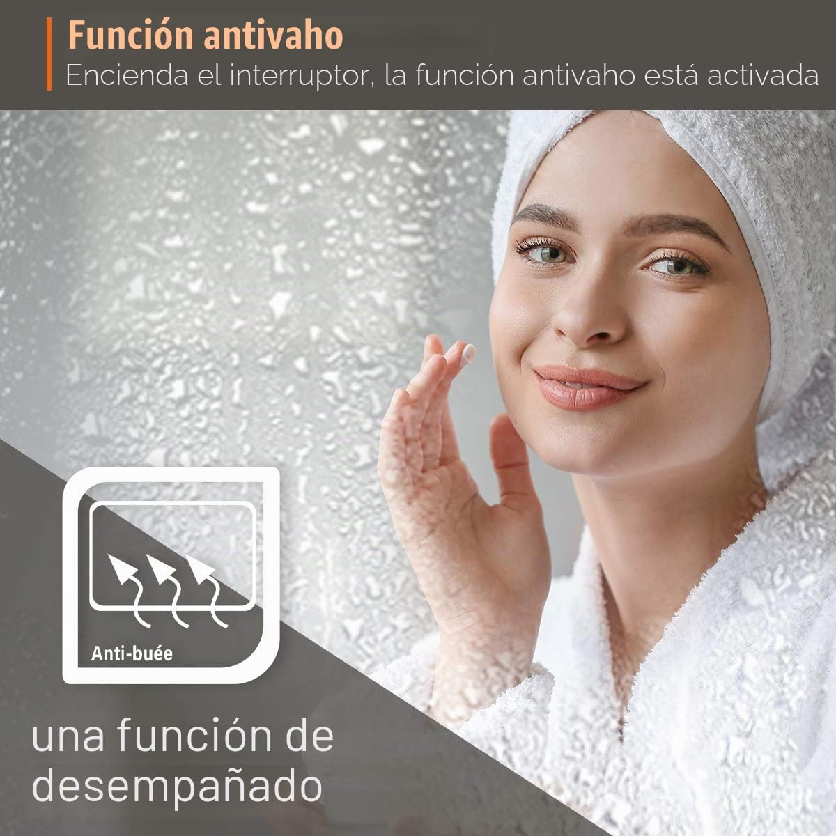 SIRHONA Espejo de Baño 60x100cm Espejo Baño con Iluminación LED, Espejo de Pared con Interruptor Táctil,Espejo de Luz de Baño con ANTIVAHO Luz Espejo de Pared con Accesorios