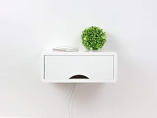 Denali White Modern Floating Nightstand, Wall Mount Bedside Table, Contemporary End Table