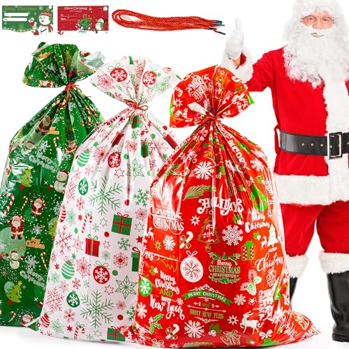 3 Stück Jumbo-Weihnachtssäcke Extra große Weihnachtssäcke 36 x 56...