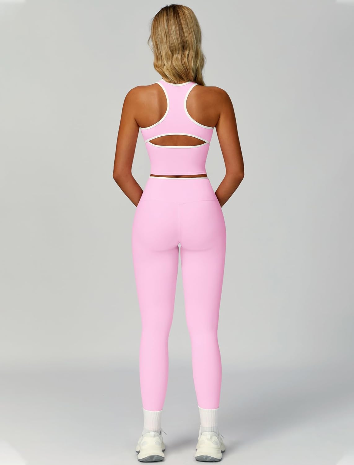 Women 2 Piece Workout Sets Racerback Color Block Tank Tops High Waist Tummy Control Active Leggings Yoga Outfits - Image 6