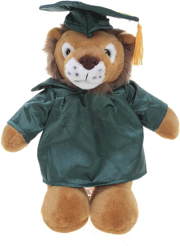Plushland Lion Plush Stuffed Animal Toys Present Gifts for Graduation Day, Personalized Text, Name or Your School Logo on Gown, Best for Any Grad School Kids 12 Inches(Black Cap and Gown)