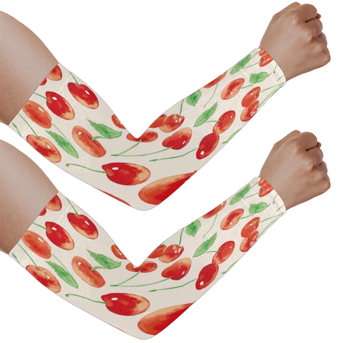 Eativisa Gardening Sleeves for Women Men Arm Sleeves Watercolor Cherries Anti-Slip Defense Sun Protection Sleeves Breathable UV Cooling Farmer Sleeves Cover Arms for Sport Outdoor Running