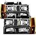 For Black 94-99 GMC Full Size Pickup Truck Suburban Sierra Headlights w/Corner + Bumper Signal Lamps