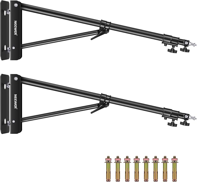 Neewer 2-Pack Triangle Wall Mounting Boom Arm for Photography Studio Video Strobe Lights Monolights Softboxes Umbrellas Reflectors,180 Degree Flexible Rotation,Max Length 70.8 inches/180CM (Black)