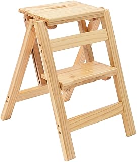 Step Stool Foldable, Folding Wooden Step Ladder, Multi-Use As Counter Chair/Kitchen Cabinet Stool Ladder/Closet Stool etc. Scientific Stable Structure, Helpful Step Stool for Home (2 Step-Nature)