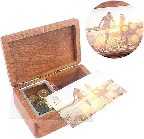 Miniatura 6 de SOFTALK Joyero vintage con caja musical con fotos personalizables para regalos para Navidad, cumpleaños y día de San Valentín (palisandro simple,