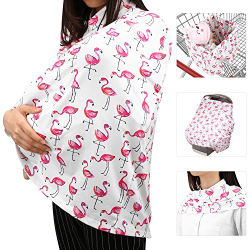 Zooawa Poncho per Allattamento, Baby Passeggino Cover Sciroppo di allattamento al seno - Fenicotteri