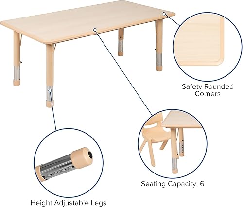 Miniatura 3 de Flash Furniture Emmy - Juego de mesa rectangular de plástico natural ajustable con 4 sillas, 23.625 pulgadas de ancho x 47.25 pulgadas de largo