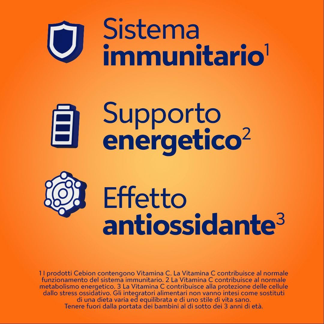 Cebion Vitamina C 1000 mg Effervescente Arancia,Supporta il Sistema Immunitario e il Metabolismo Energetico, 60 Compresse, Integratore Alimentare + portaombrelli