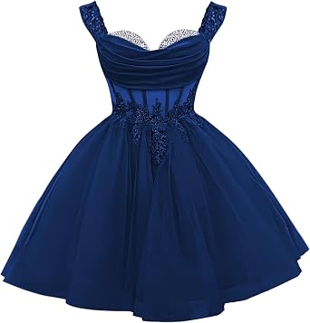 Sparkly Beaded Homecoming Dresses Lace Applique DAMA Dresses for Quinceanera Off Shoulder Short Prom Dress