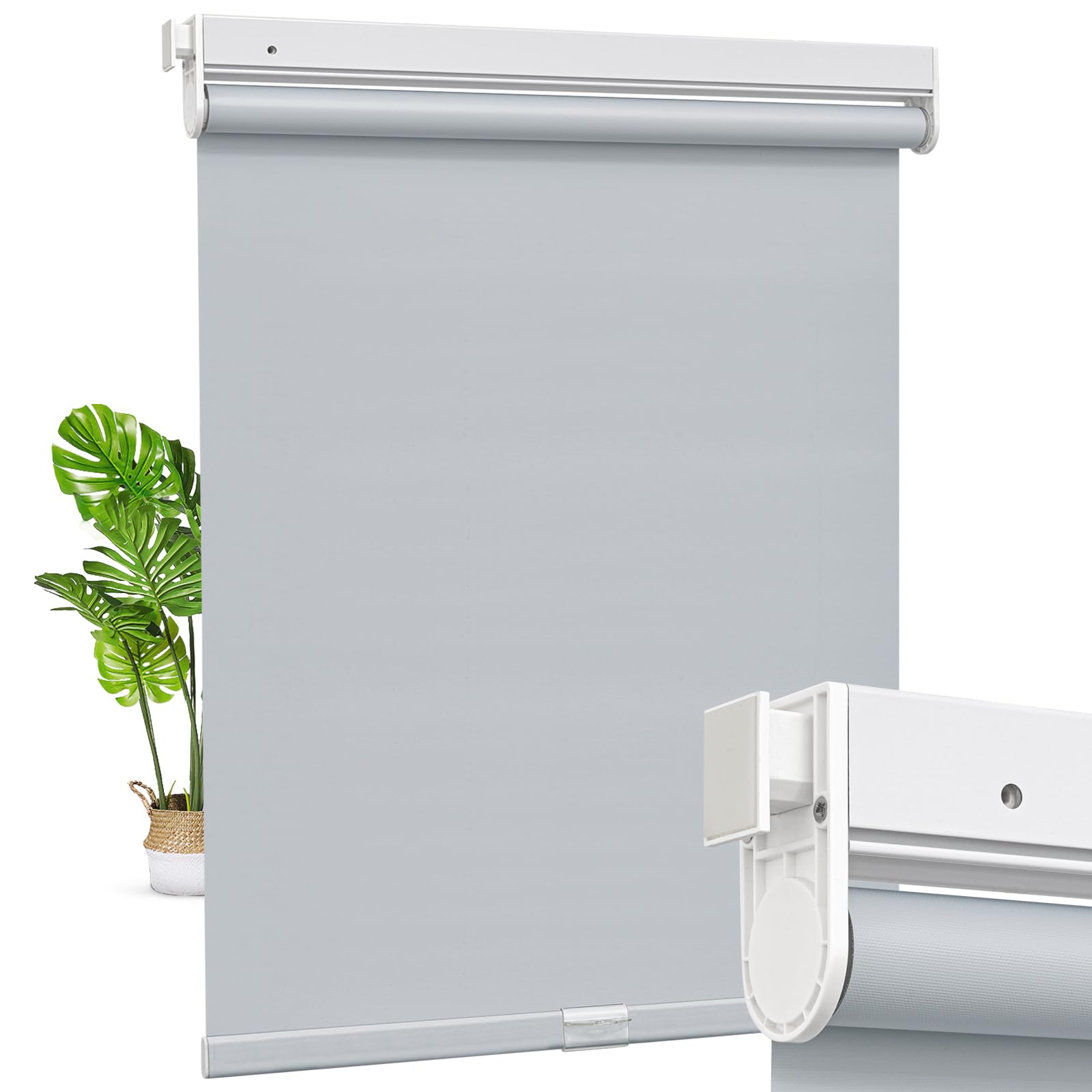 Moonice Cordless Roller Blinds No Drill No Tools Roller Blinds Blackout Shades with Heat Insulation Easy to Install Waterproof Window Shades for Home Ofiice Bathroom (Gray, 125cm W x 165cm H) — image 1