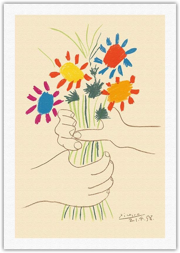 The Bouquet of Flowers (Le Bouquet De Fleurs) - From an Original Color Lithograph by Pablo Picasso c.1958 - Fine Art Rolled Canvas Print 20in x 26in