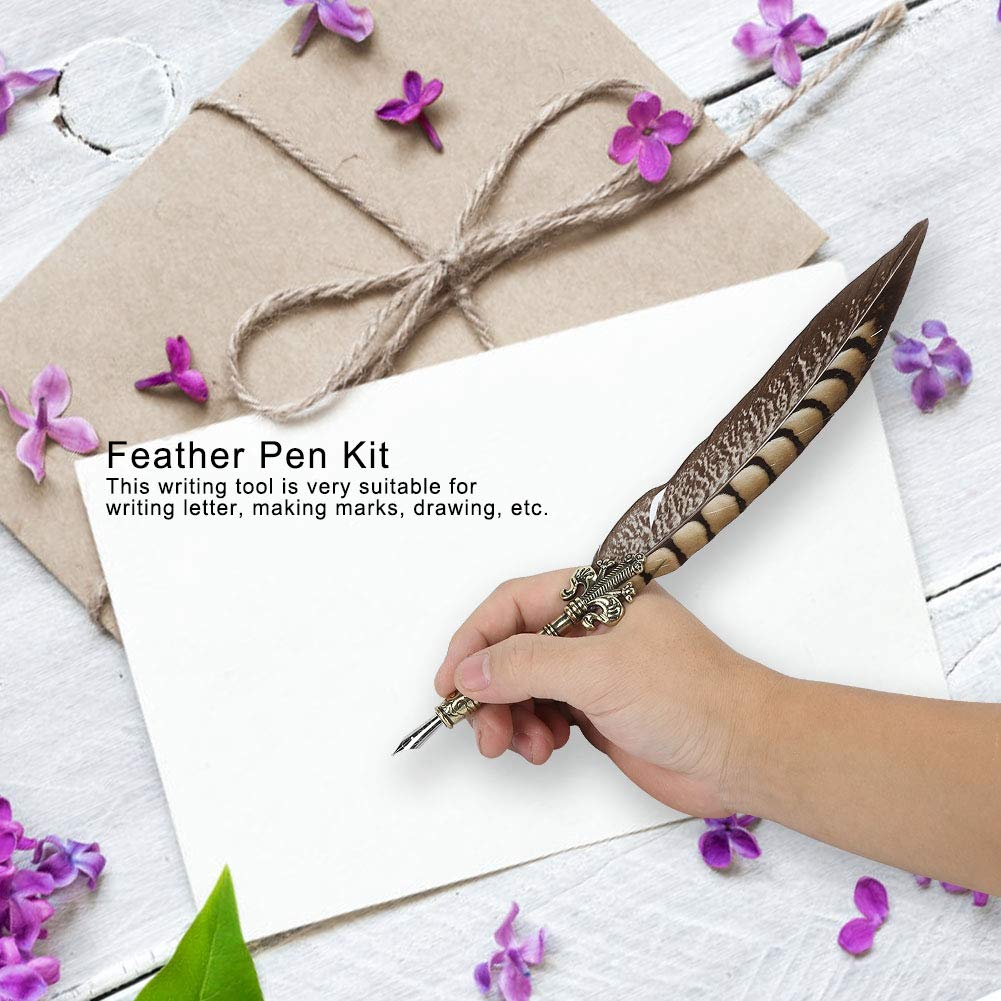Stift-Set, elegantes Schreibgerät im Vintage-Stil mit 5 austauschbaren Spitzen für Kalligraphie, Zeichnen, Schreiben von Buchstaben, Gold, Silber, Nylon, Metall, 1,0 mm, 464 g, (Cut gold)