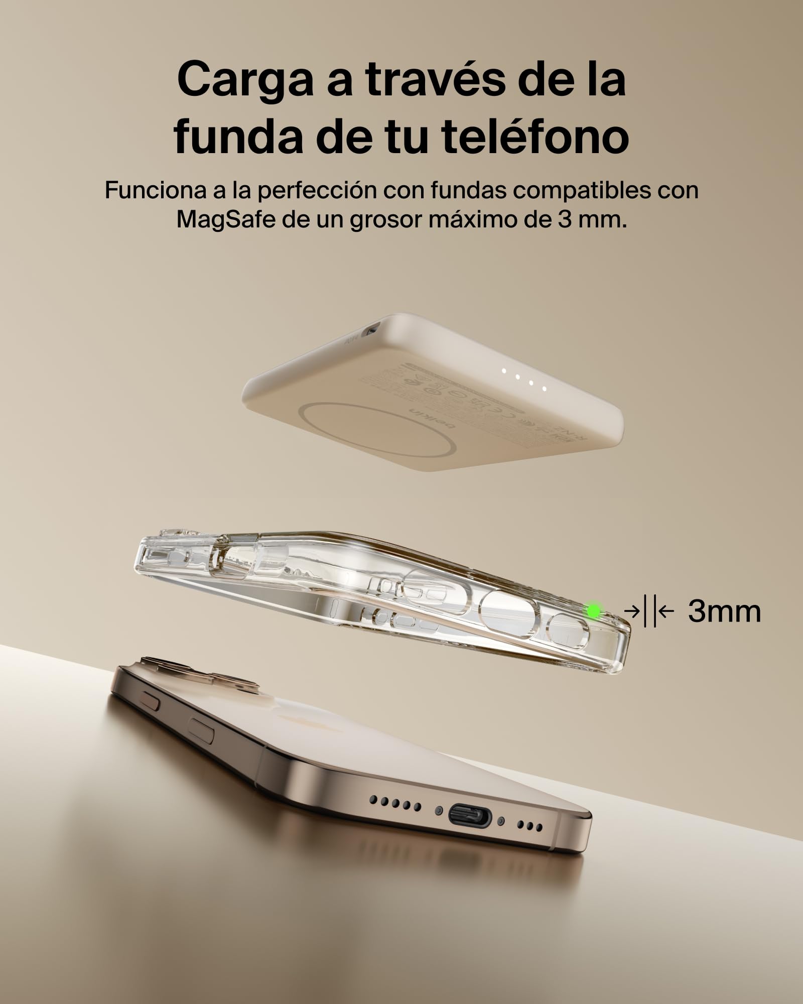 Belkin BoostCharge Batería Externa 5000 mAh con Anillo Magnético - Arena | Power Bank de 5000 mAh, Anillo Magnético, 1 Puerto USB-C, Cable Incluido, Autorizada como Equipaje de Mano, Batería Portátil