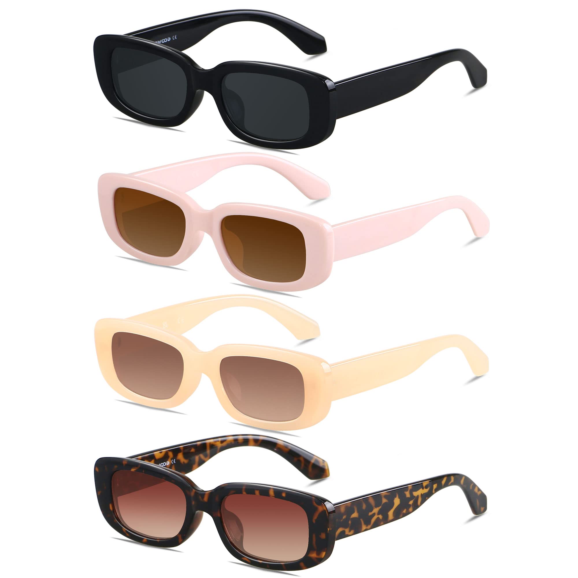 ANDWOOD Rectangle Sunglasses for Women Square Frames Trendy Retro Vintage 90s UV Protection Sun Glasses Small Face