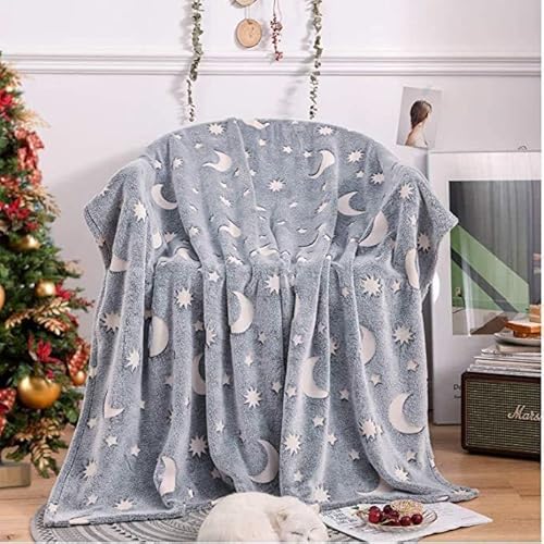 Manta Luminosa para Niños , Manta Peluche Franela de Doble Cara y Cálidas, Super Suave Manta Infantil 152*127CM, Manta Adecuada Cama para Siesta Cálida Felpa , Regalo para Niños (Luna Gris) Cover