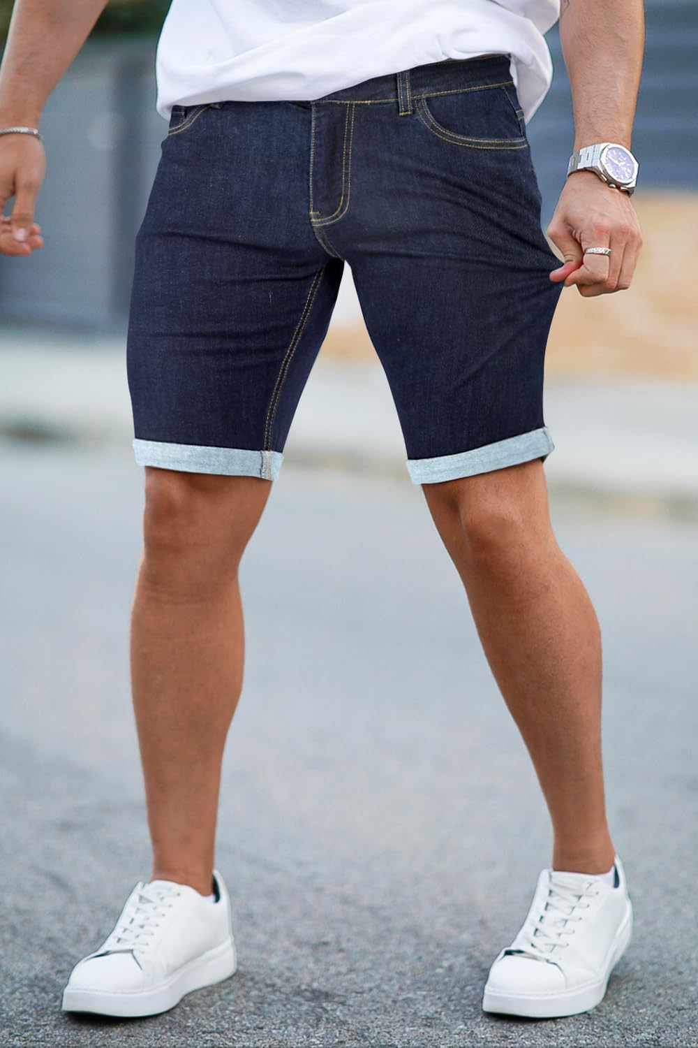 GINGTTO Denim Shorts Men Stretch Skinny Jean Shorts for Men - Image 4