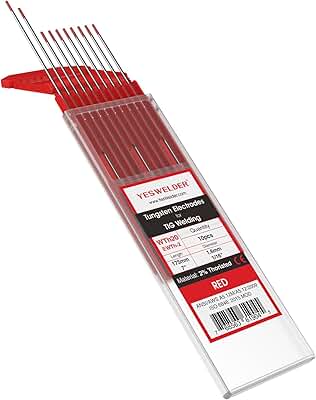 YESWELDER TIG Electrodo de Tungsteno 2% Toriado 1,6mm x 175mm (Rojo, WT20/EWTh-2) 10-pk