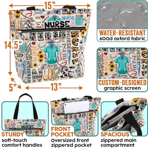 Image of 84hoods Large Waterproof Tote Bag with Pockets and Zipper for Work. Gift for Nurse. Shoulder Bag for Women.