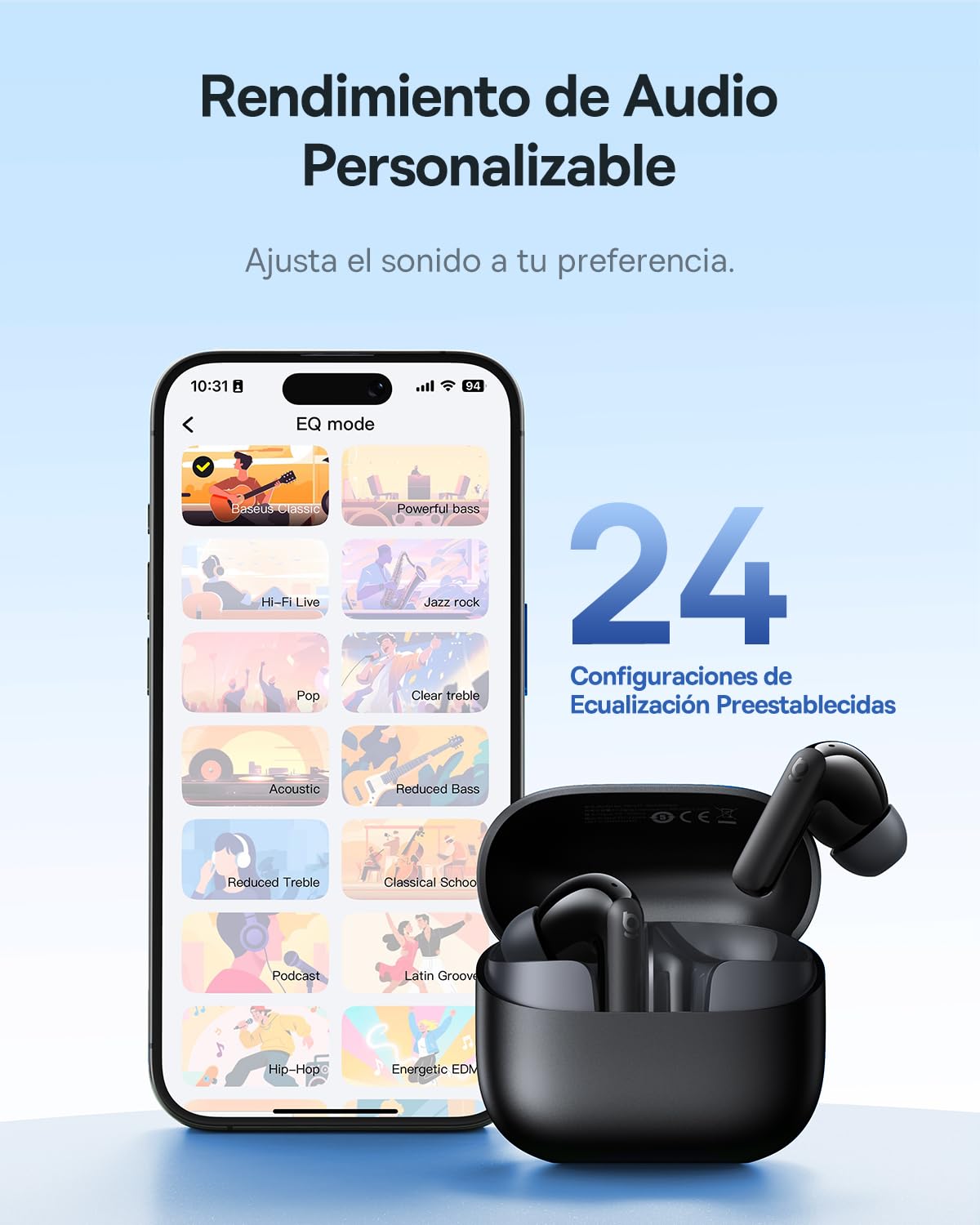 Baseus EP10 NC Blueooth 6.0 Wireless Headphones, Active Noise Cancelling Bluetooth Headphones -43 dB, 24 EQ Modes, SuperBass, 12 mm Diaphragms, 4 Mic AI, IP55, 41H — view 8