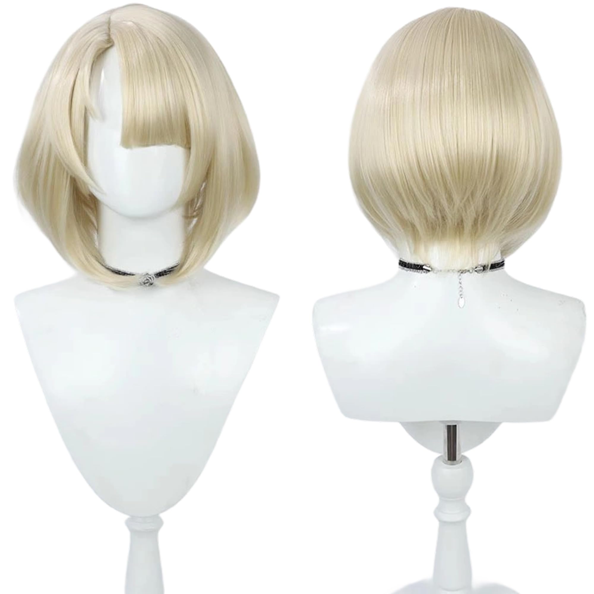 Blonde Bob Short Straight Cosplay Wig with Heat Resisitant Synthetic Hairs for Women Halloween Comic Con Replacement Wigs