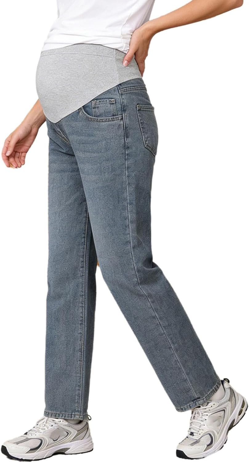 Maternity Jeans Adjustable Waist Comfortable Wide Leg Stretch Denim Pants for Casual Wear