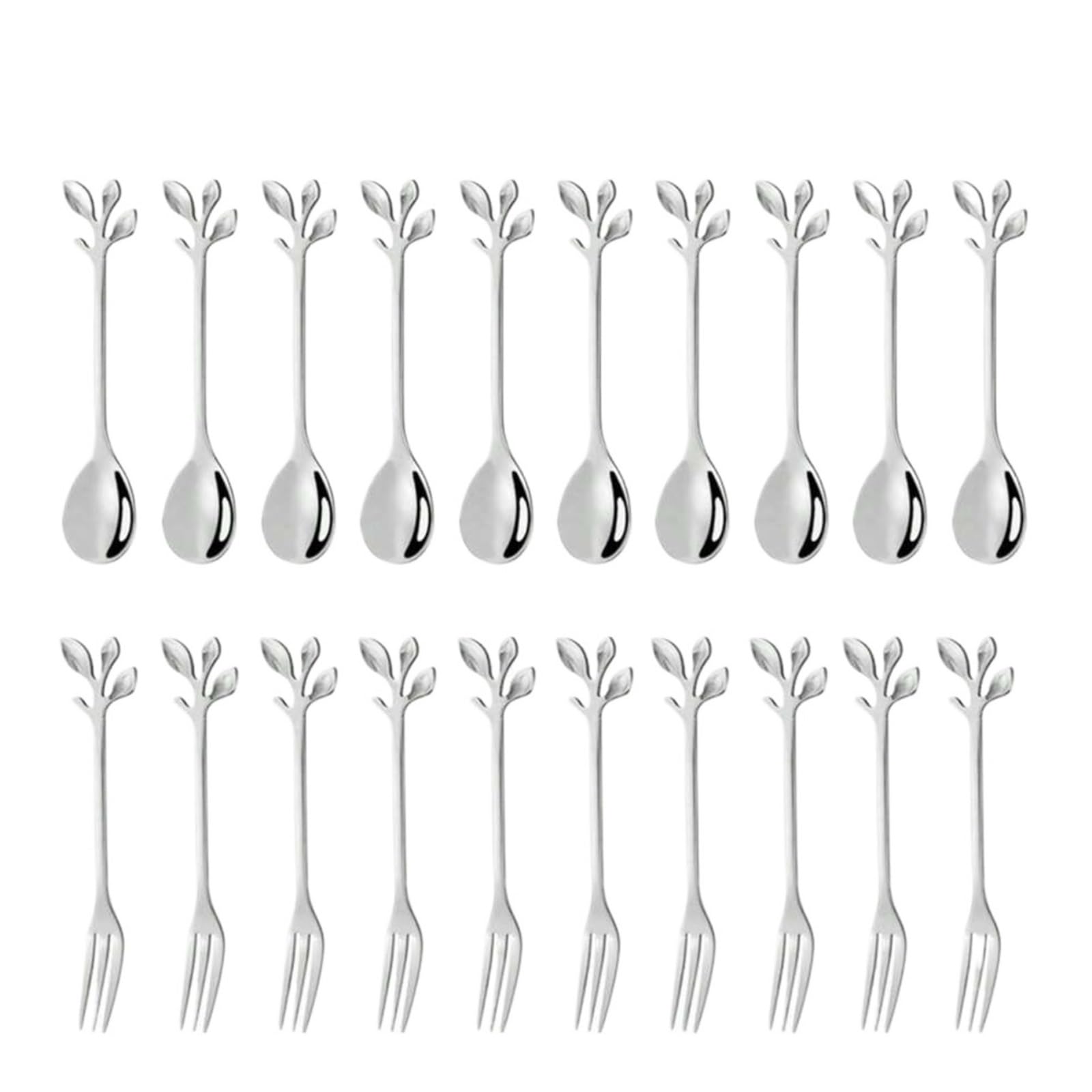 WZPTLKIBAD Dessert Fork Coffee Spoon, Stainless Steel Leaf Handle