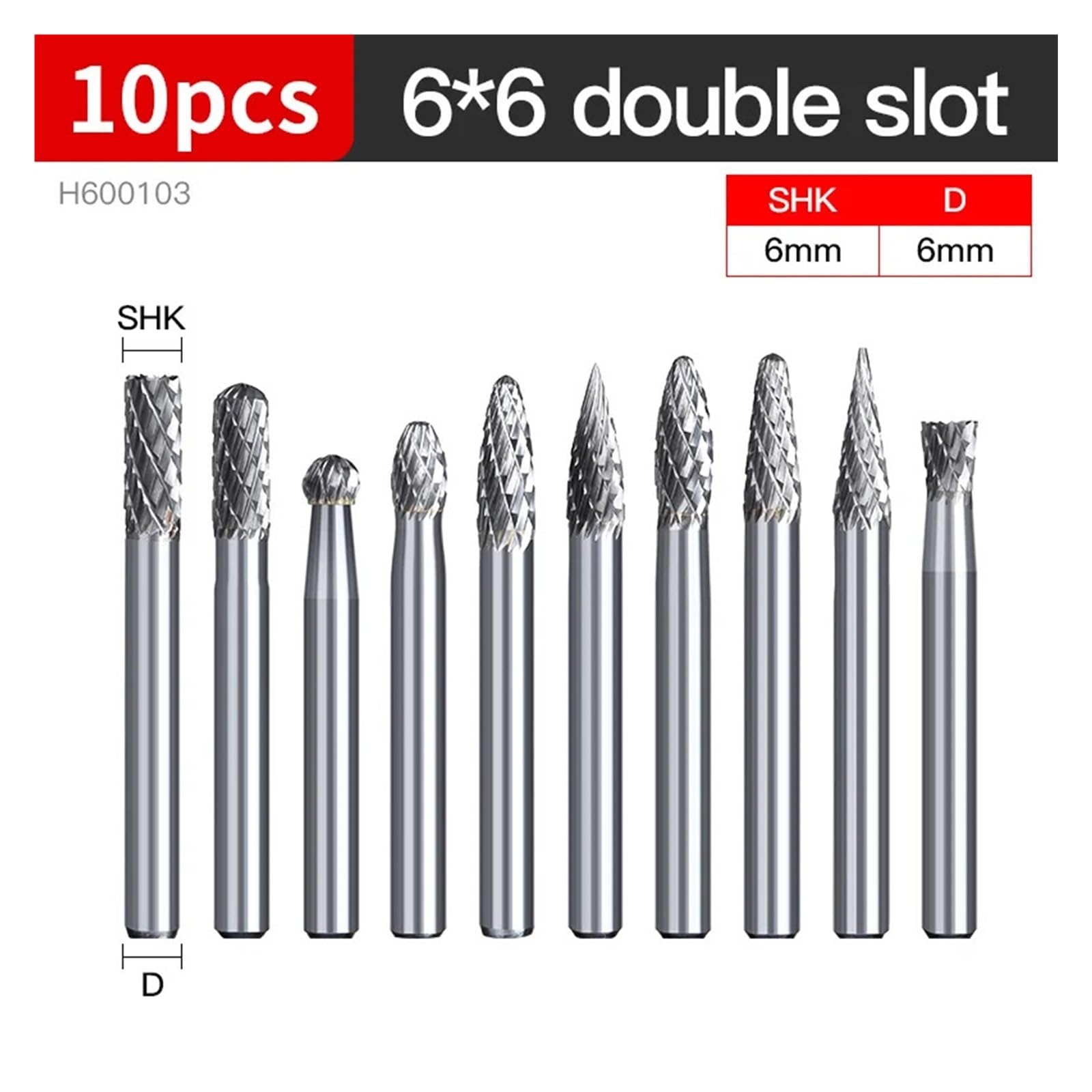 10 szt. obrotowych narzędzi do szlifowania, z twardego metalu, trzpień 3 mm, 6 mm, obrotowy pilnik, elektryczne końcówki do grawerowania (10 szt. H600103)