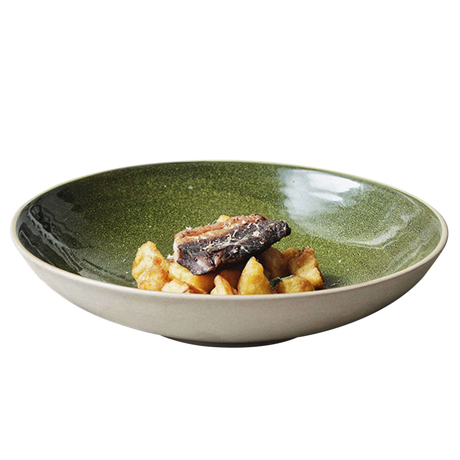 BOSUGELarge Ceramic Soup Plate, Pasta Salad Bowl Large Serving Bowl 25cm, Steak. Fruit Salad Bowl Large For Dinner-10 in-green