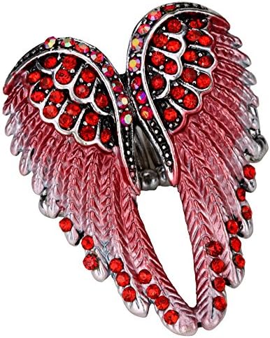 YACQ Women's Angel Wings Stretch Rings Fit Finger Size 7 to 9 - Elastic Soft Band Perfect for Arthritis - Lead & Nickle Free - Silk Scarf Holders - (1-1/2 H x 1-1/5 W) Inches