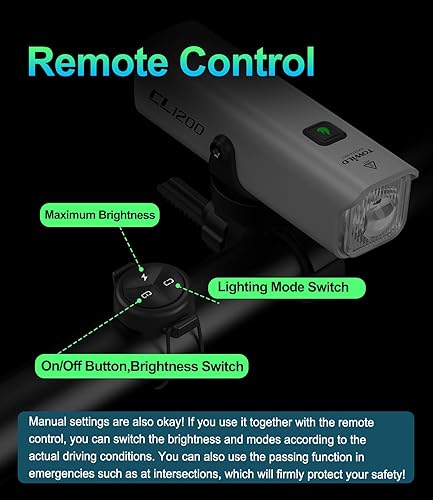 Miniatura 8 de TOWILD CL1200 Luces de bicicleta para conducción nocturna, compatibles con montaje GarminGoPro, faro brillante de bicicleta de 1200 lúmenes, batería