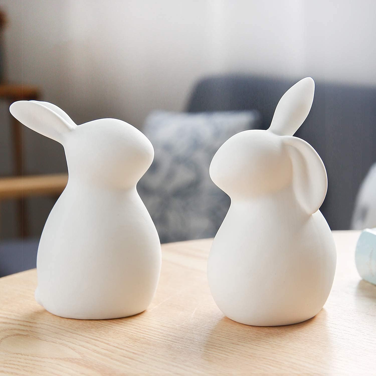GOODSTART Ceramic White Rabbit, Christmas Decorations Rabbit, Thanksgiving Couple Rabbits, Porcelain Modern Art Home Decoration, Weddings Crafts Gift, a Set of 2, Easter Bunny Rabbits, Easter Decor