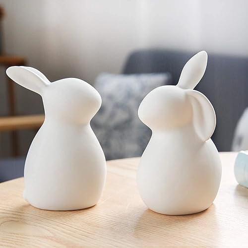 Vista 4 de Conejo blanco de cerámica, decoraciones de Navidad, conejo, pareja de conejos de Acción de Gracias, arte moderno de porcelana, decoración del hogar