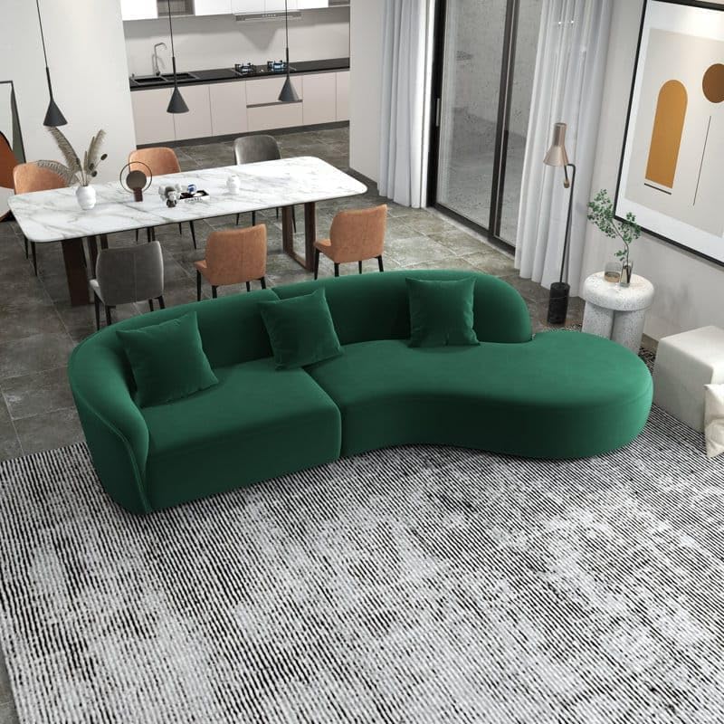 Image of 110.24 inch Modern Futuristic J- Style Curved Velvet Sofa, Sectional Sofa Round Arm with Soft Pillow for Living Room, Bedroom, Hallways (Green)