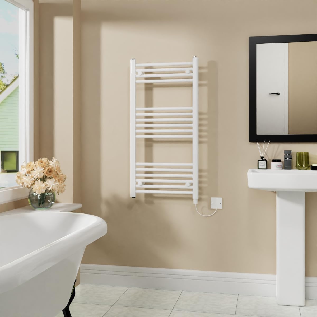 Warmehaus 600W Electric Heated Towel Rail Radiator White - 1000x500mm