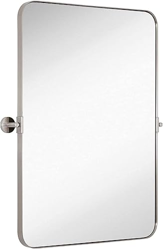 Miniatura 7 de Hamilton Hills Espejo con marco de metal negro cepillado de 24 x 36 pulgadas, espejos pivotantes para baños, marco rectangular de esquina redondeada