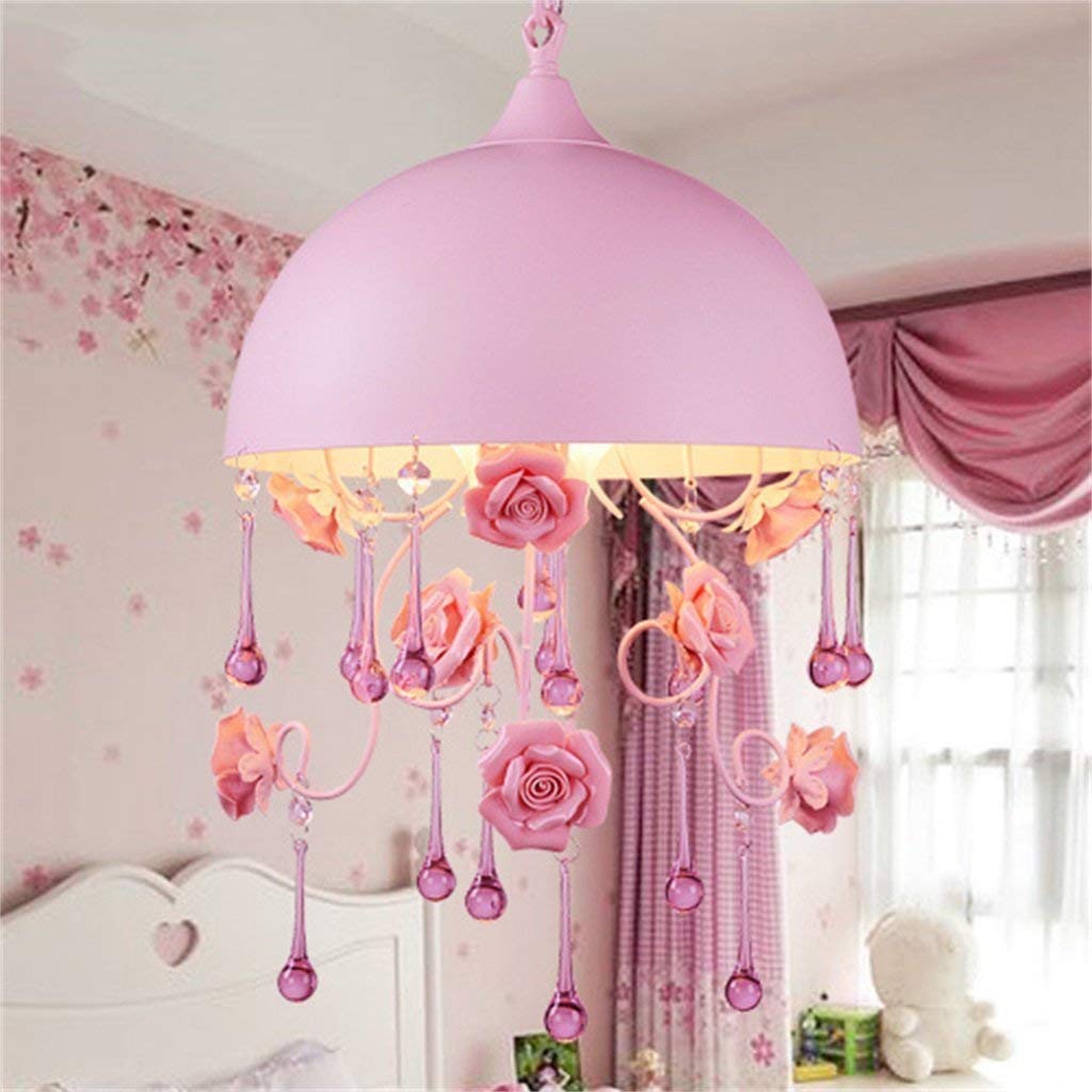 NSXBY Eenvoudige Europese roze kroonluchter, E14 Amerikaanse pastorale kinderkamer kristallen kroonluchter, slaapkamer studeerkamer woonkamer prinses meisjeskamer, creatieve warme kristallen