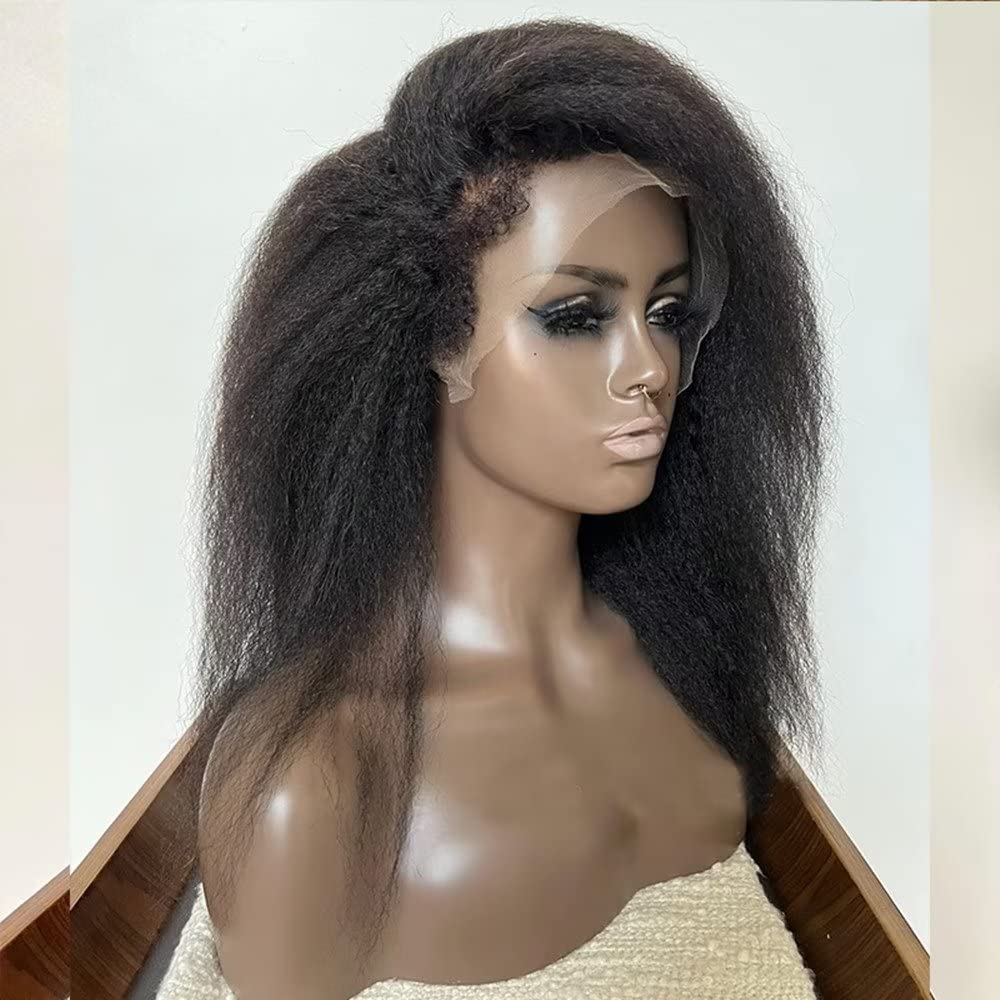 Curly Baby Hair Yaki Straight HD Lace Human Hair Wigs Pre Plucked For Black Woman 150% Density Full End Transparent HD 13X6 Lace Front Wigs Kinky Baby Hair Bleached Knots Brazilian Glueless Wigs 14"