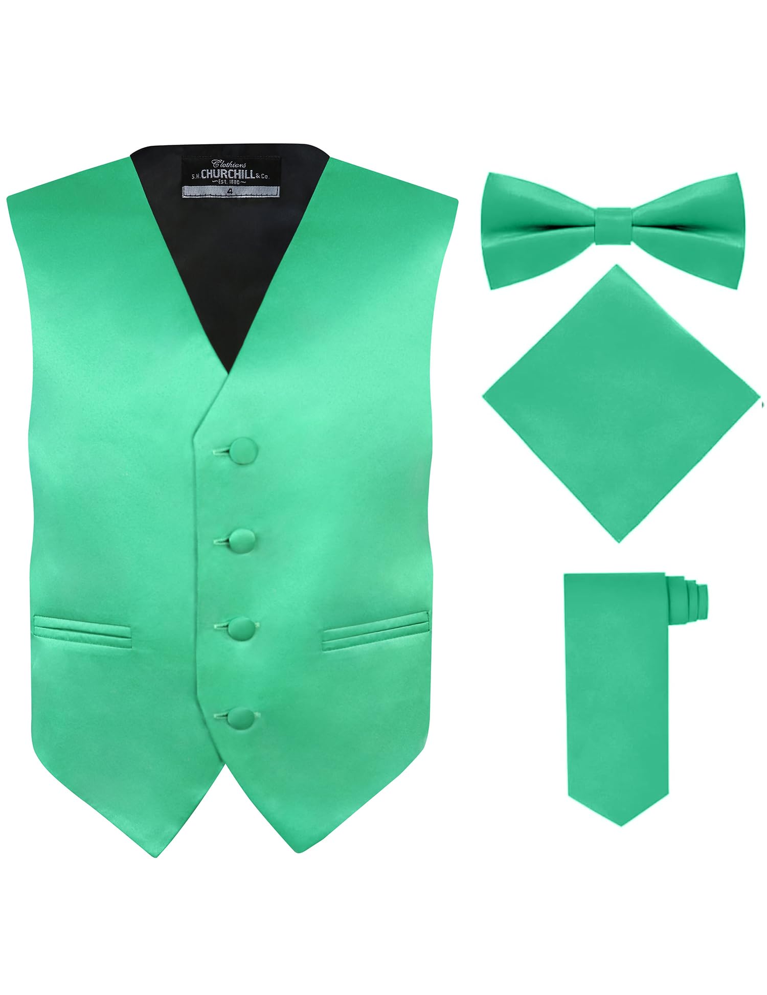 S.H. Churchill & Co. Boy's 4 Piece Vest Set, with Bow Tie, Neck Tie & Pocket Hankie