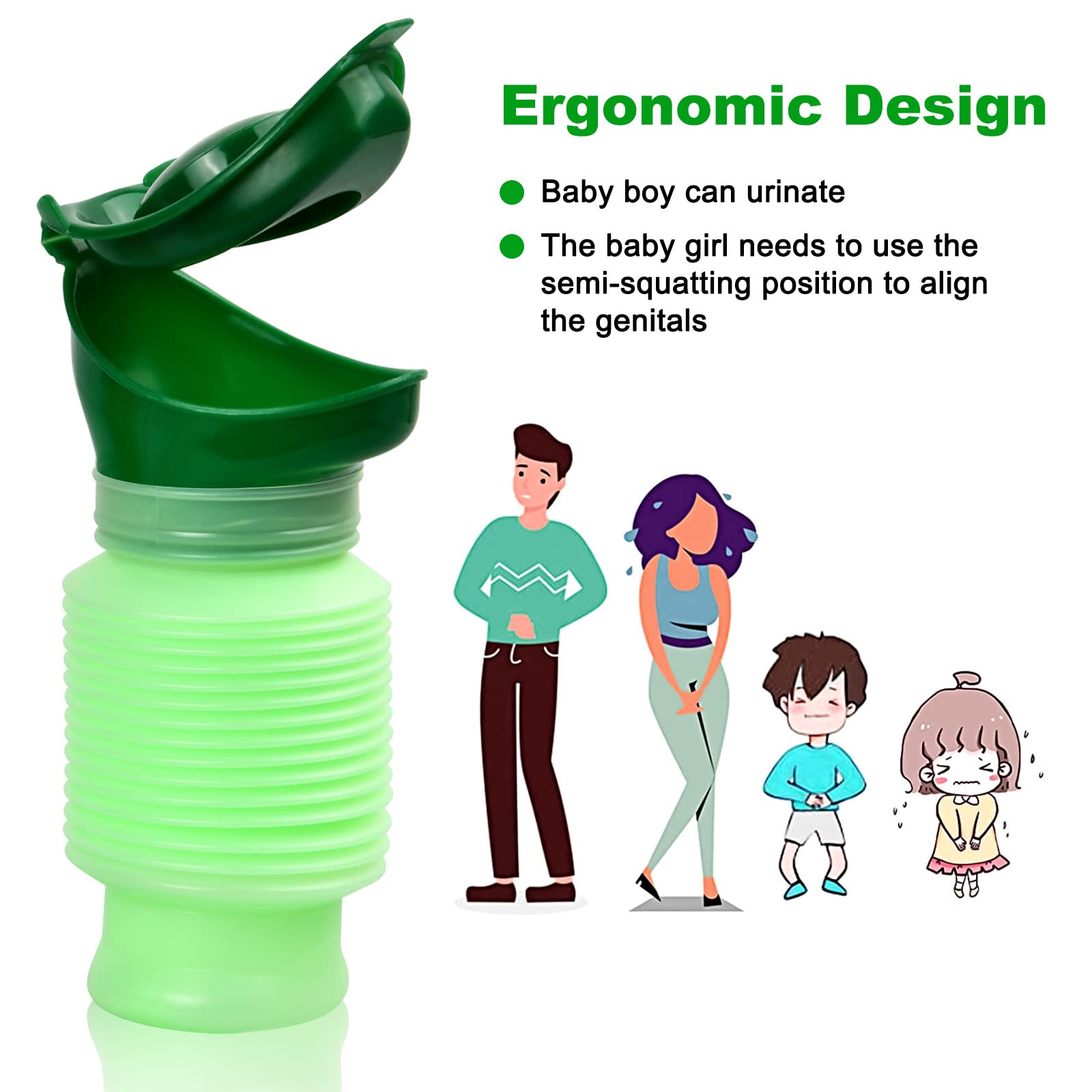 Orinal de Emergencia 600 ml, Orinario de Viaje Niños, Orinal Portátil, Inodoro a Prueba de Fugas, Retráctil Botella de Orina Bebé, Urinario de Emergencia para Coche Viaje Camping Atascos Cola
