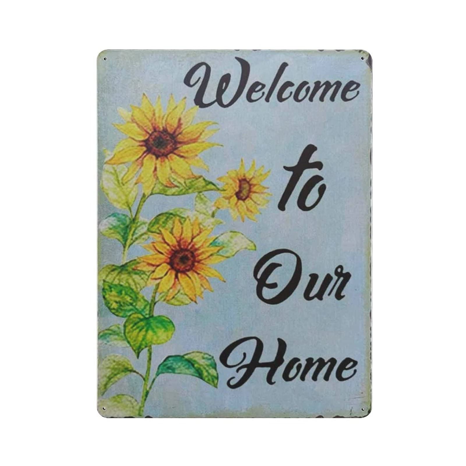 AOOEDM Welcome to Our Home Vintage Metal Tin Sign for Home Coffee Shop Office Wall Art Metal Poster Garage Decor Man Cave Sign Inspirational Quote Wall Decor