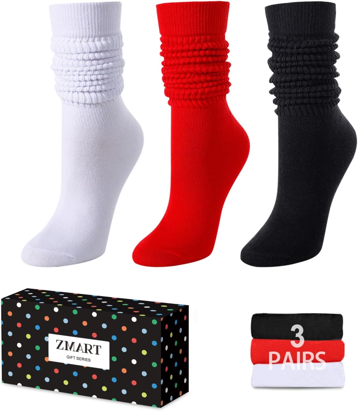 ZmartSlouch Scrunch Socks for Women - Knee Tube Socks for 80S, 90S, 3-4 Pairs,